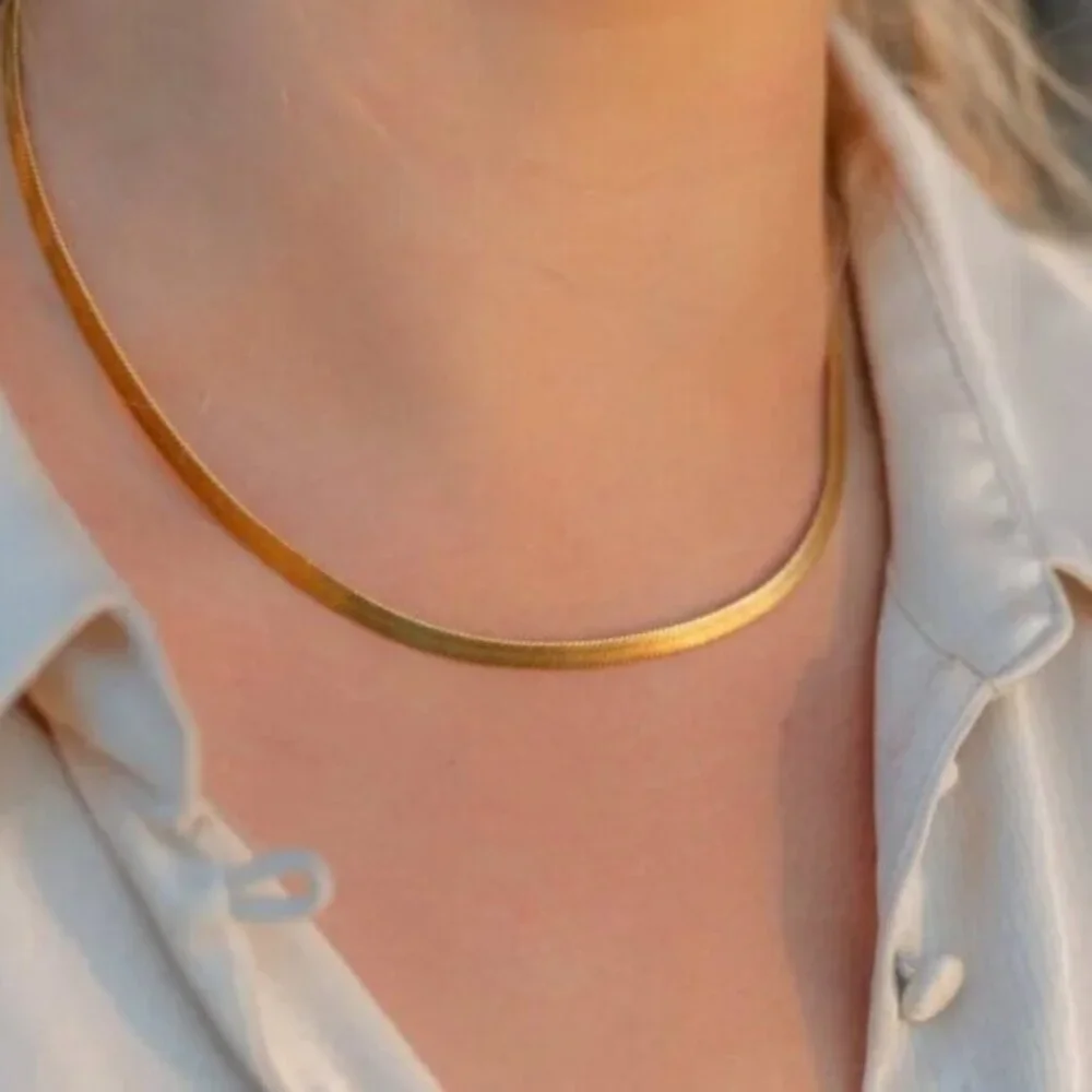 Classic Herringbone Necklace Waterproof Gold Chain Necklace Beautiful Necklace - Picture 8 of 12